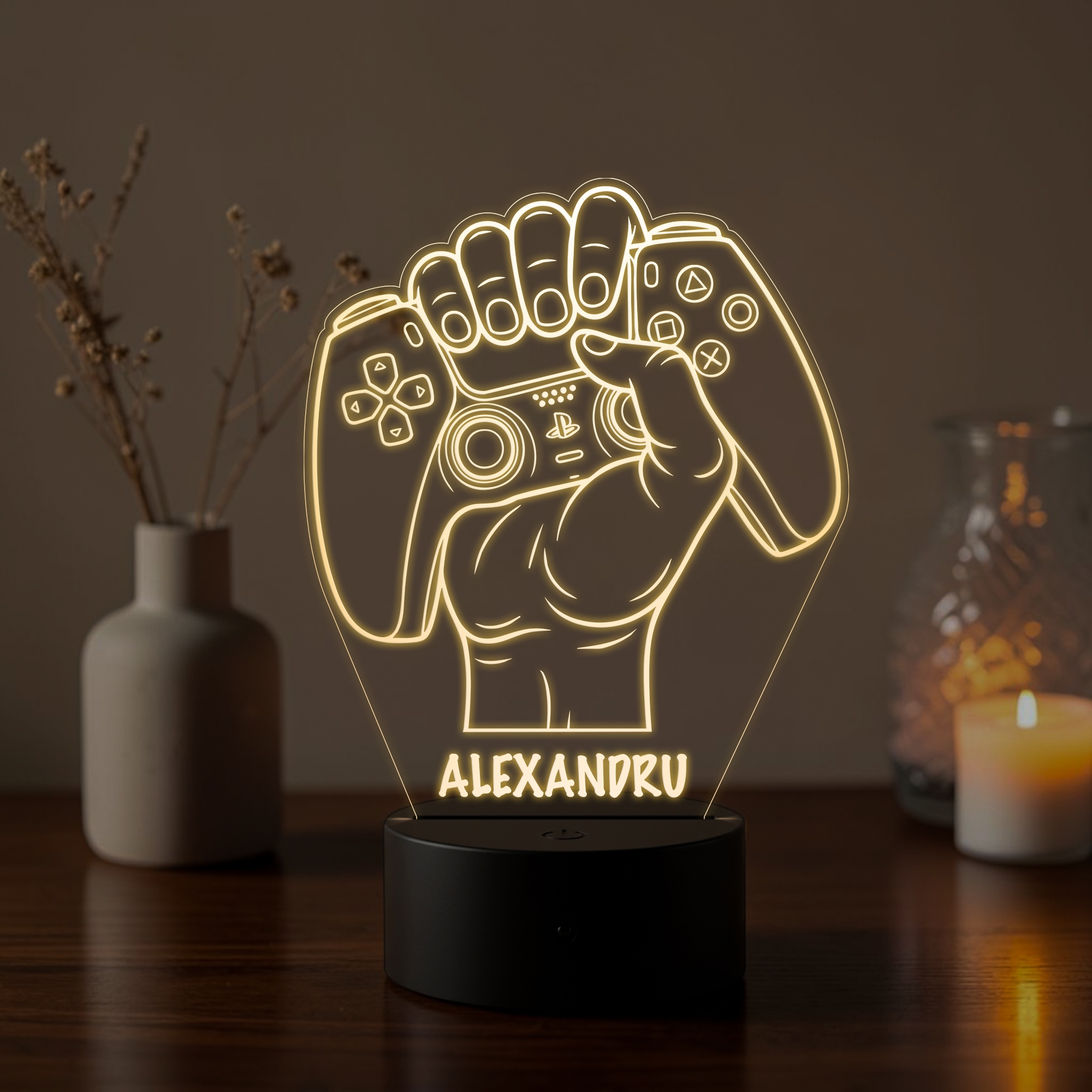 Lampă LED 3D Personalizată – Controller PlayStation cu Nume