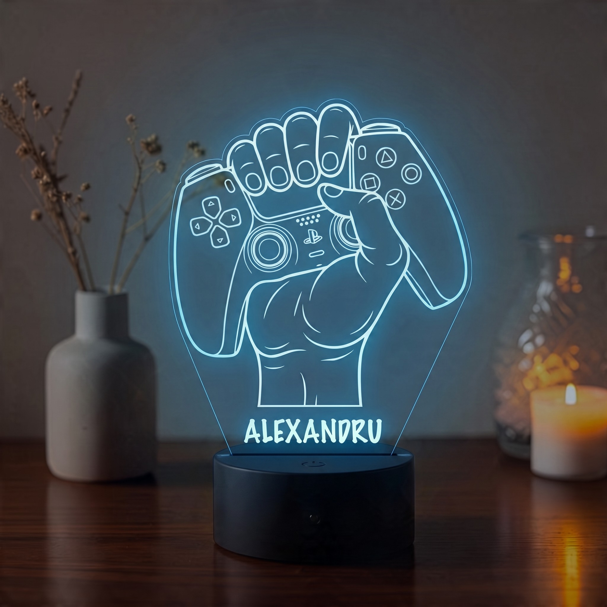 Lampă LED 3D Personalizată – Controller PlayStation cu Nume