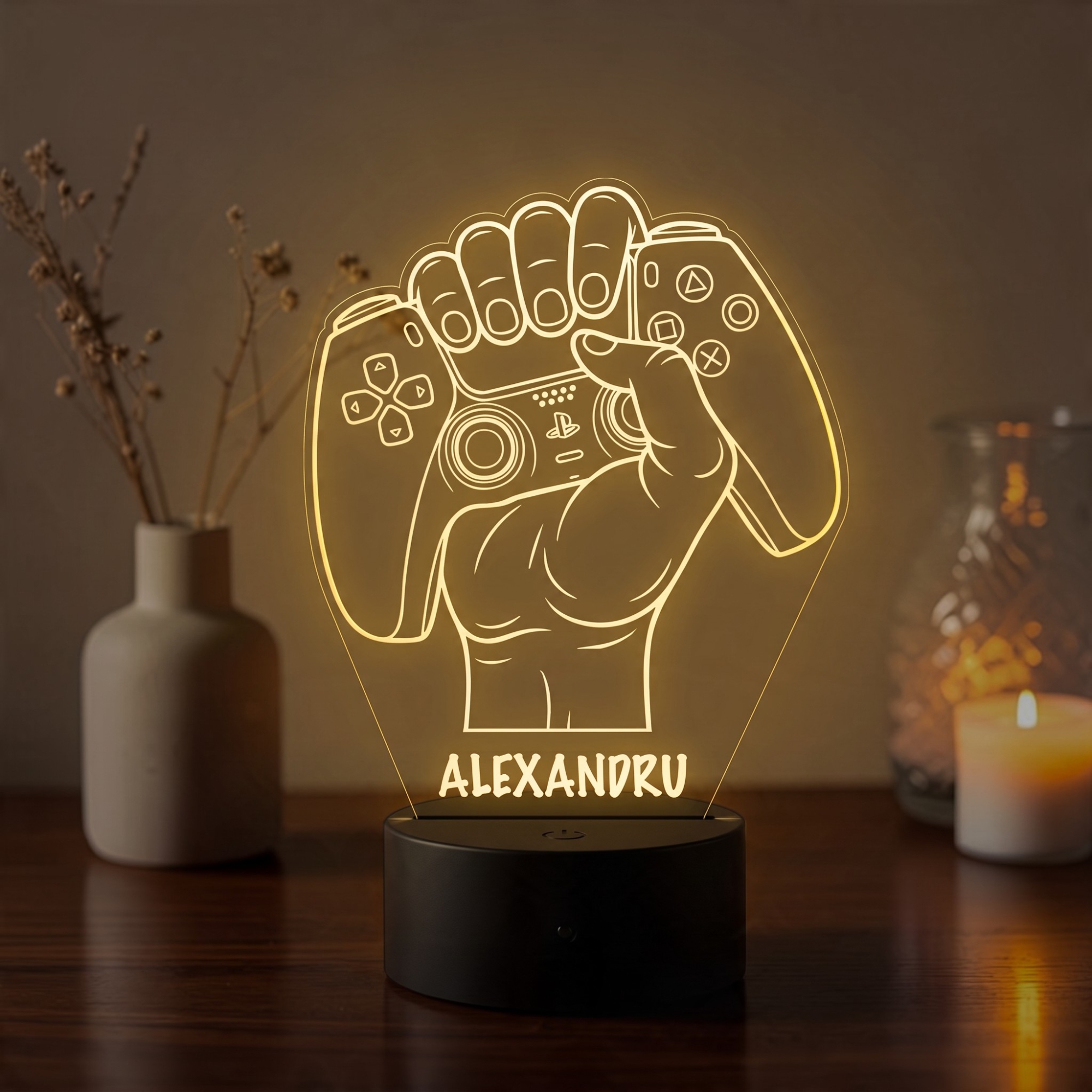 Lampă LED 3D Personalizată – Controller PlayStation cu Nume