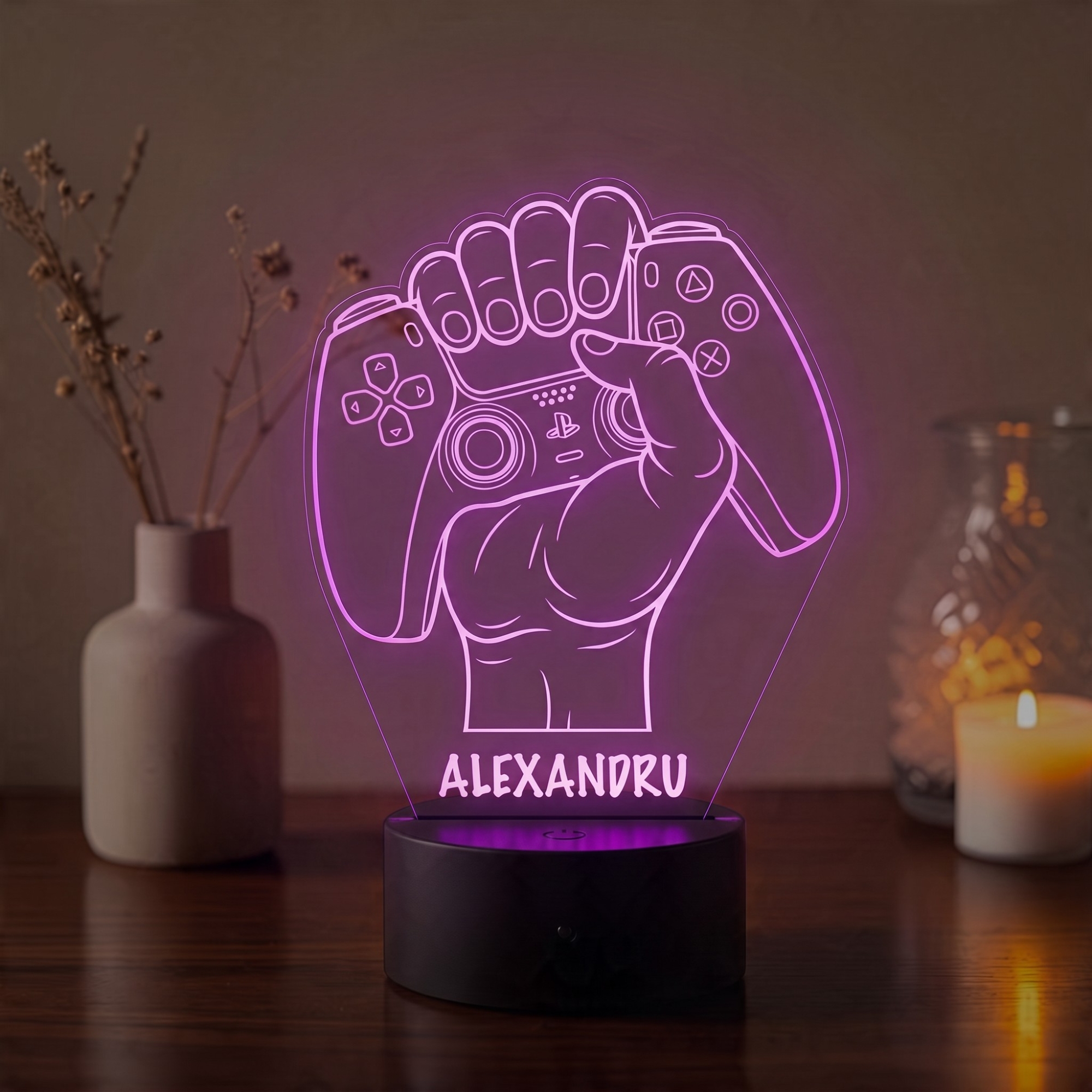 Lampă LED 3D Personalizată – Controller PlayStation cu Nume