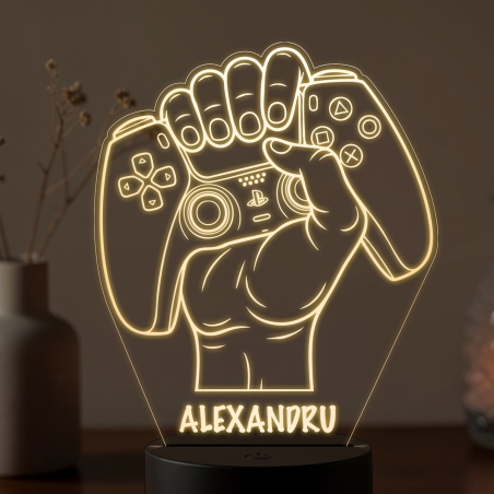 Lampă LED 3D Personalizată – Controller PlayStation cu Nume