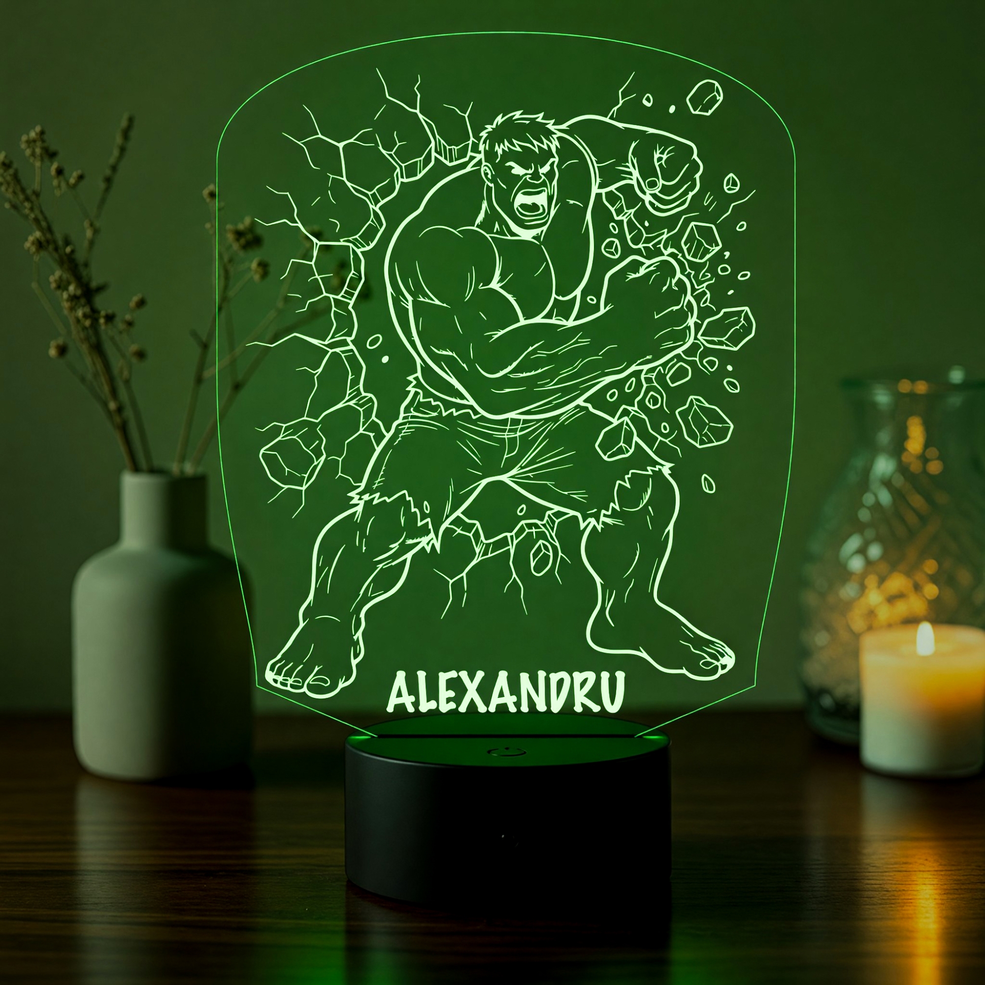 Lampă LED 3D Personalizată – Hulk cu Nume
