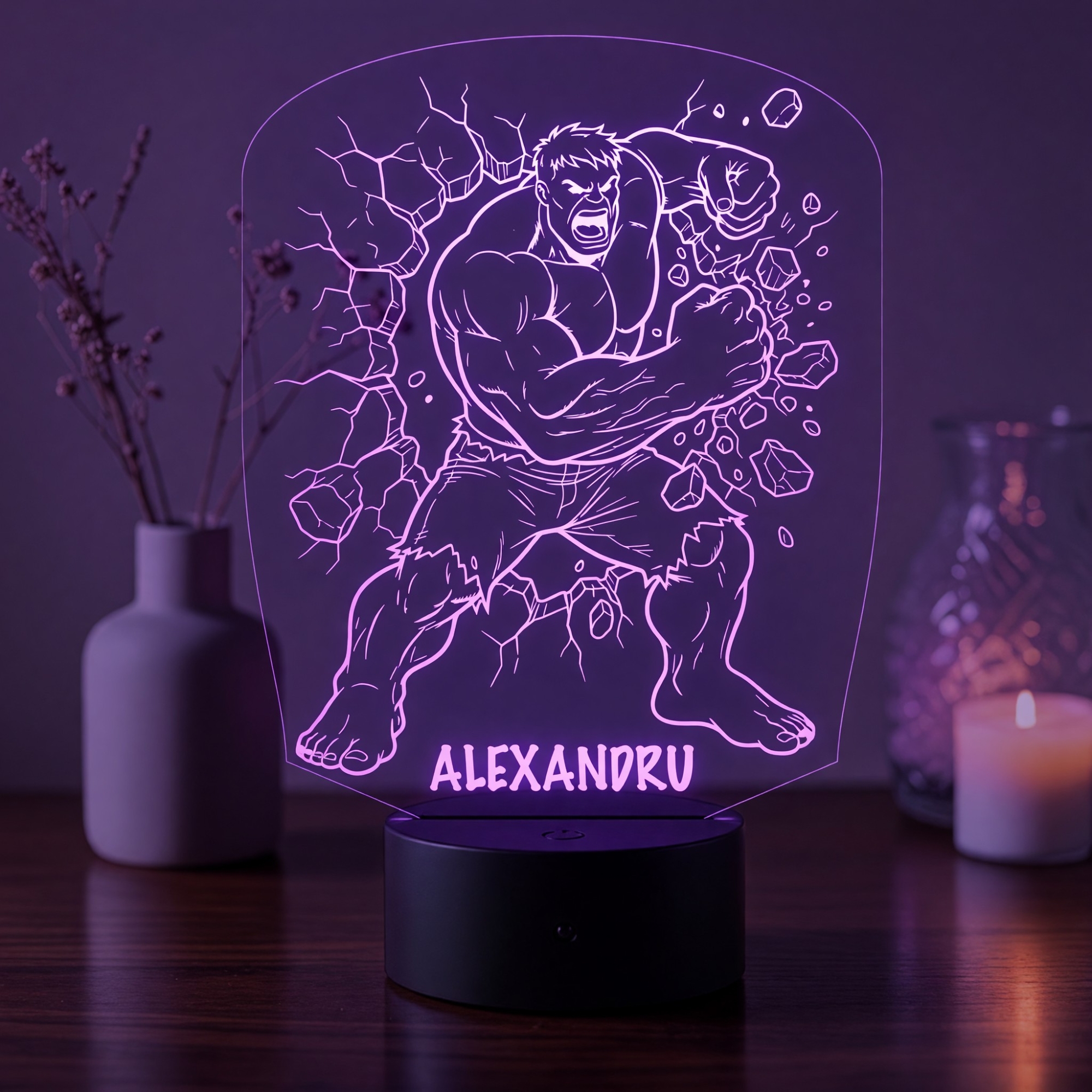 Lampă LED 3D Personalizată – Hulk cu Nume