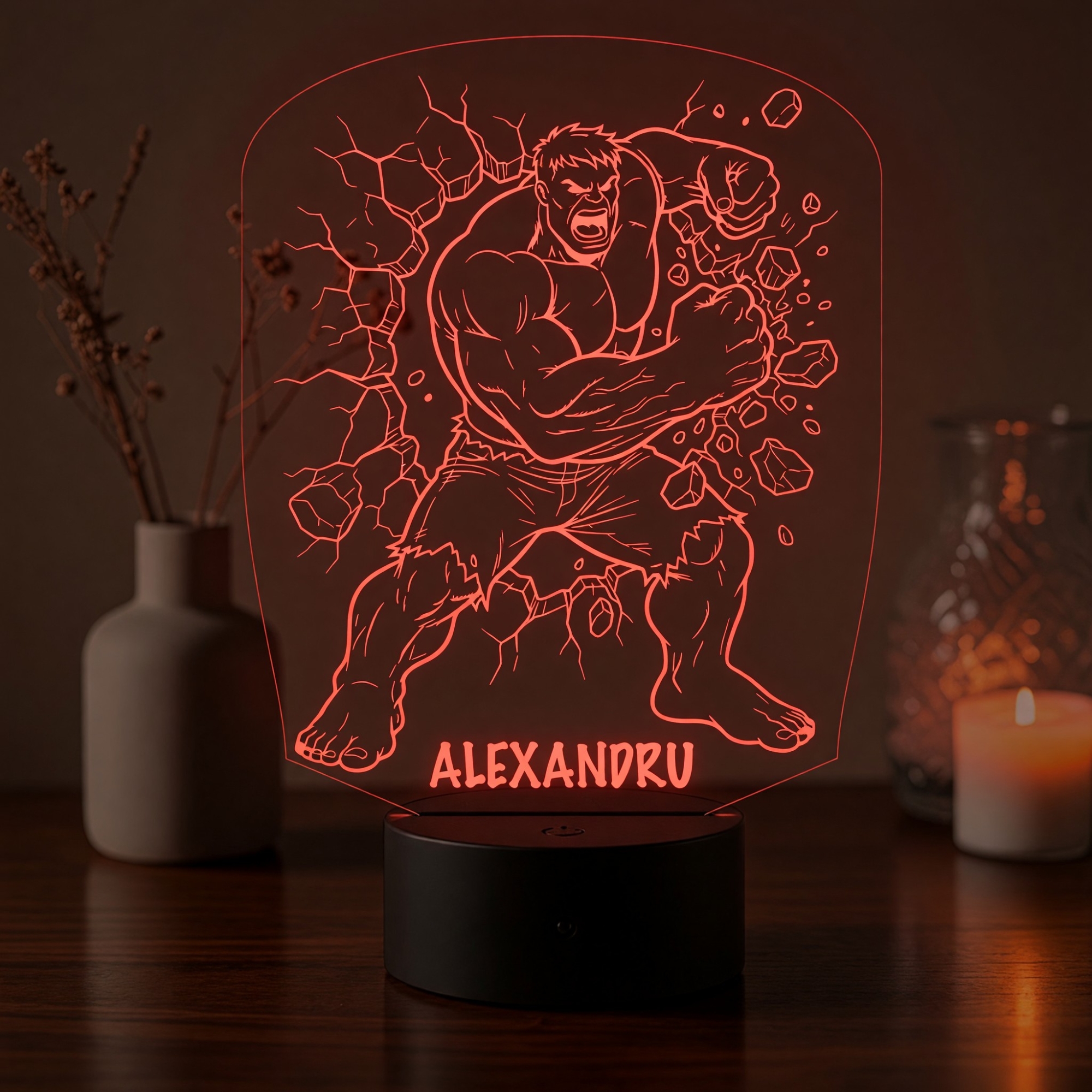 Lampă LED 3D Personalizată – Hulk cu Nume