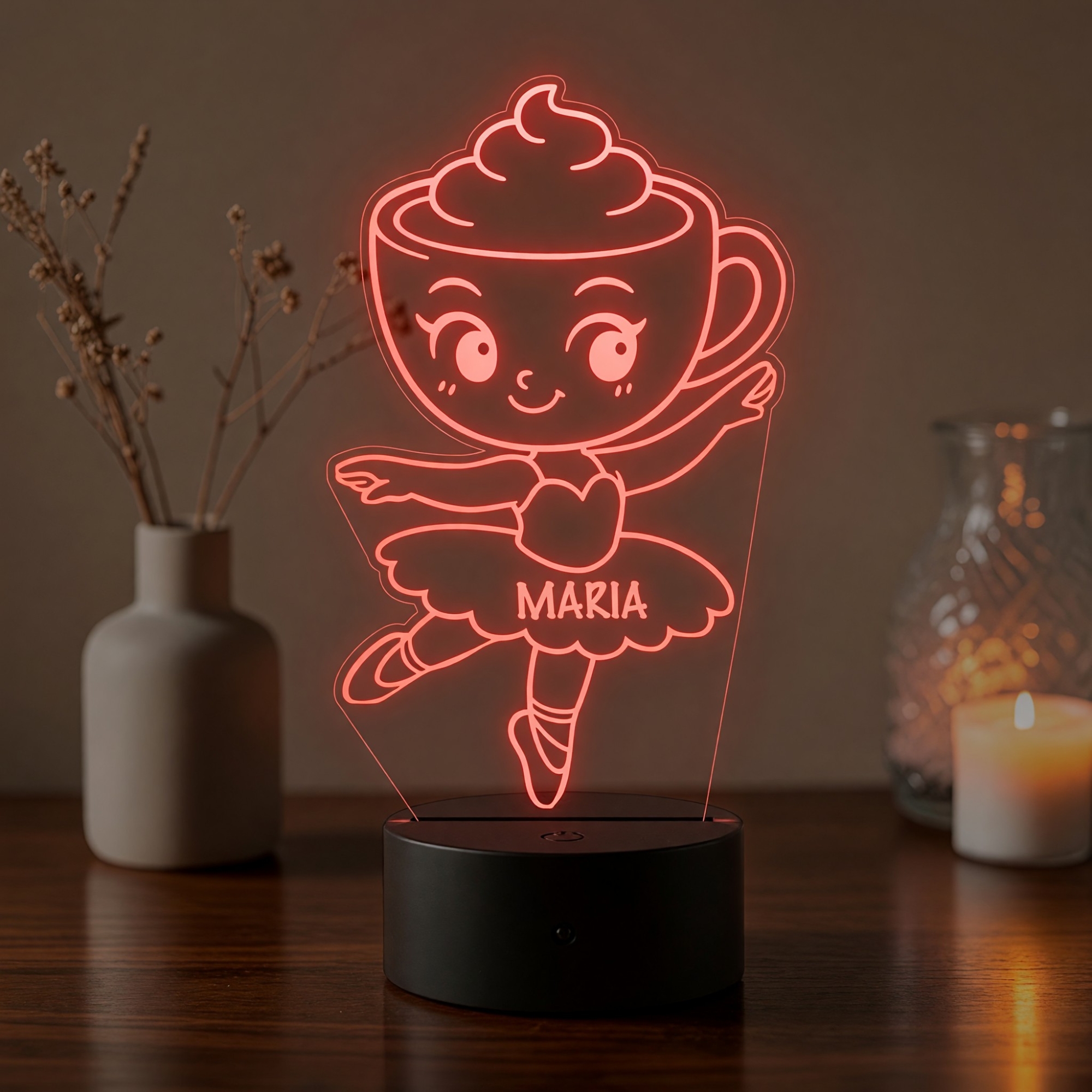 Lampă LED 3D Personalizată – Ballerina Cappuccina cu Nume