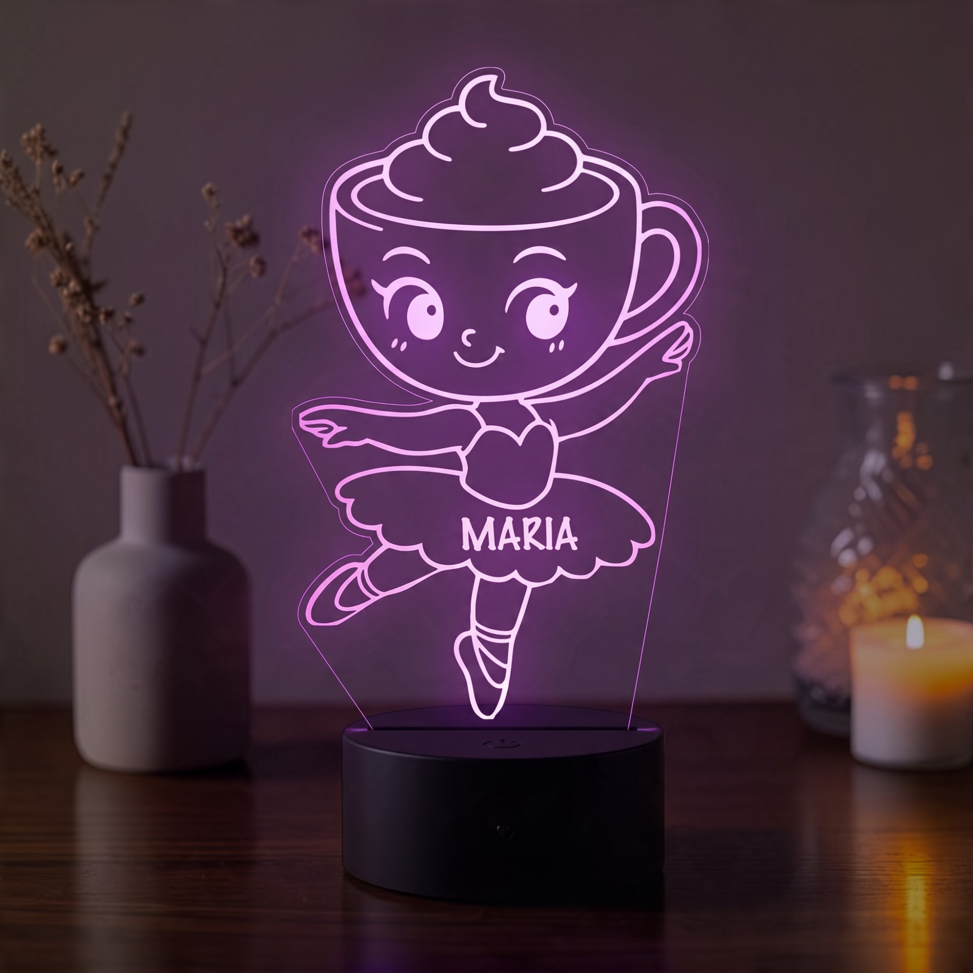 Lampă LED 3D Personalizată – Ballerina Cappuccina cu Nume