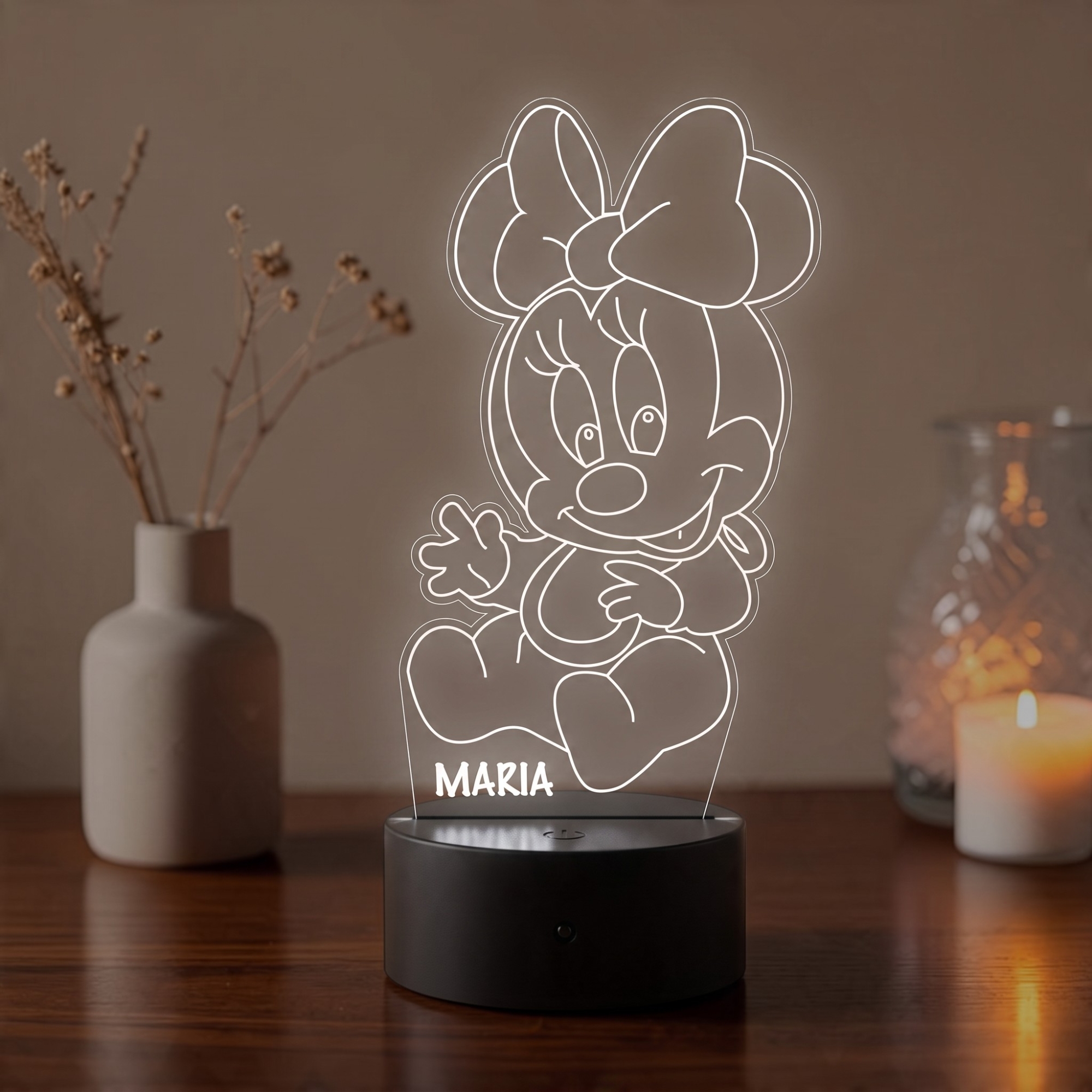 Lampă LED 3D Personalizată – Baby Minnie cu Nume