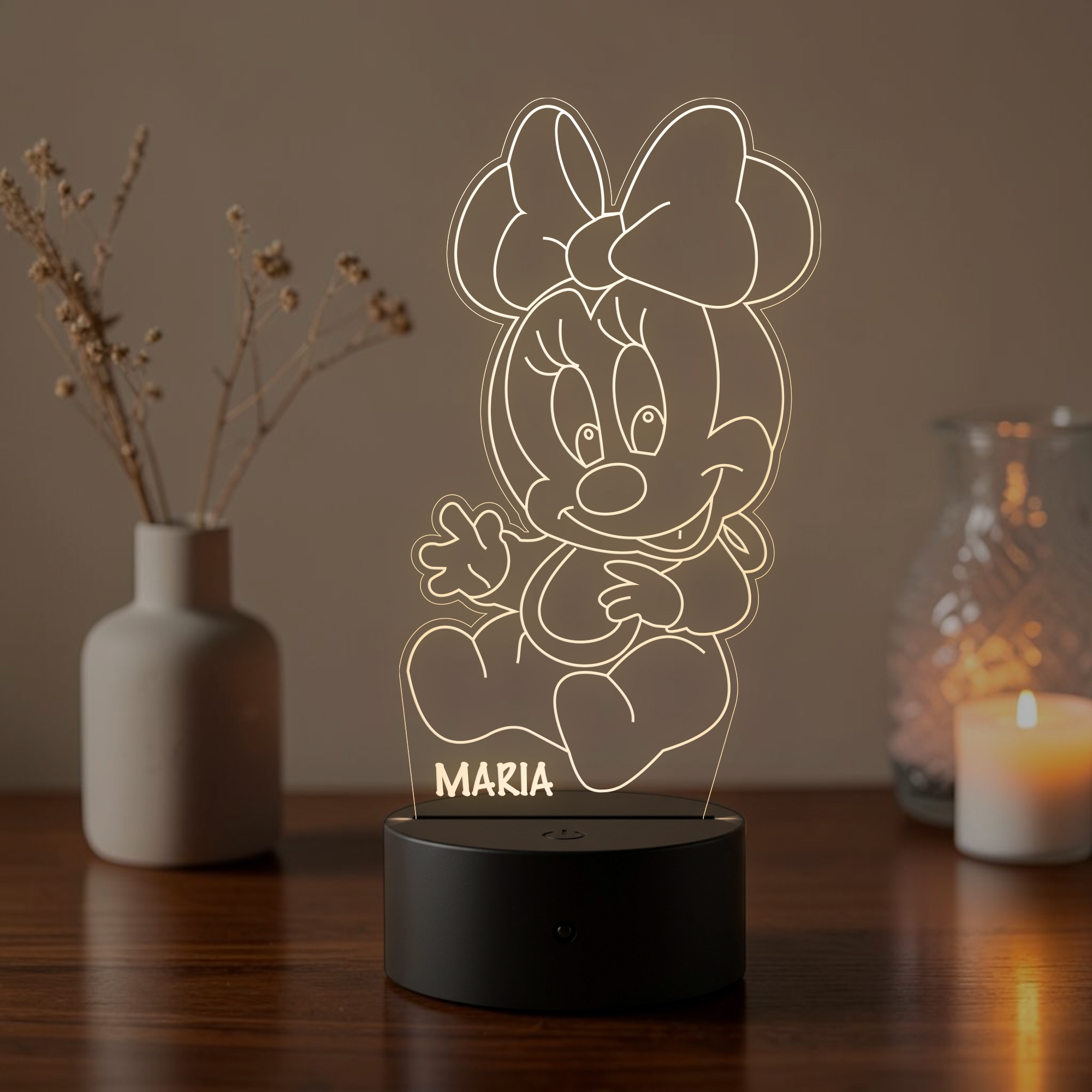Lampă LED 3D Personalizată – Baby Minnie cu Nume