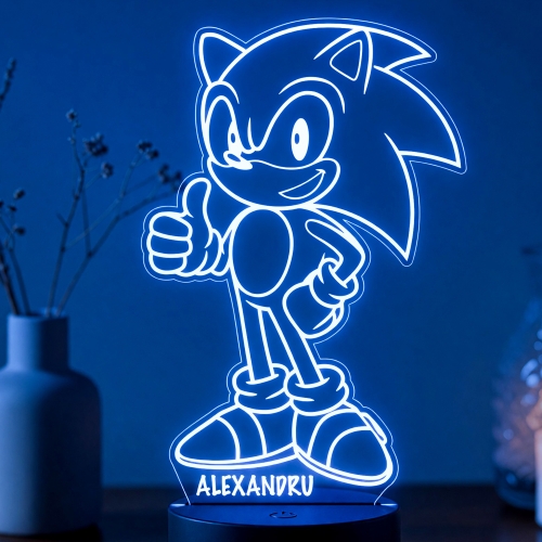 Lampă LED 3D Personalizată – Sonic cu Nume
