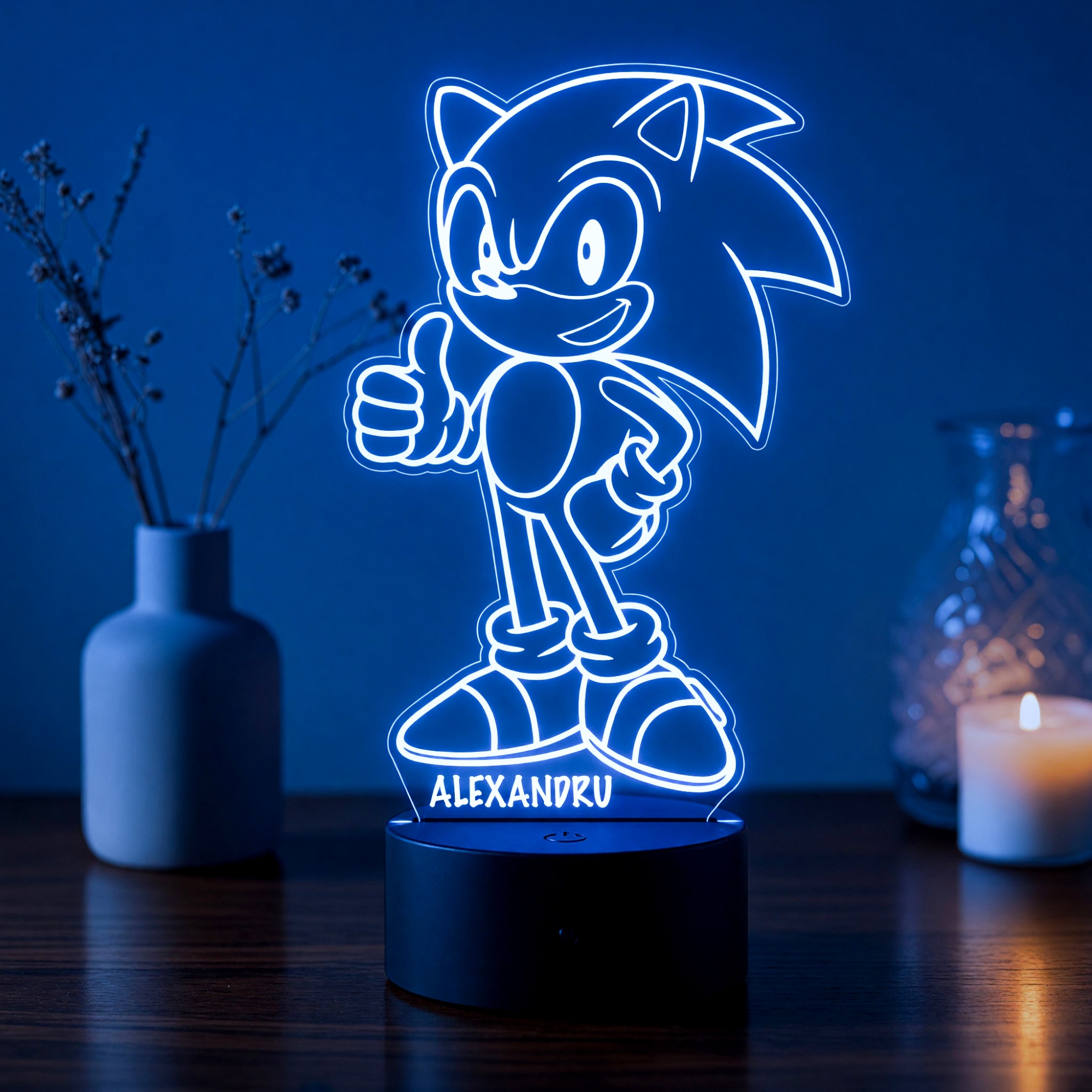 Lampă LED 3D Personalizată – Sonic cu Nume