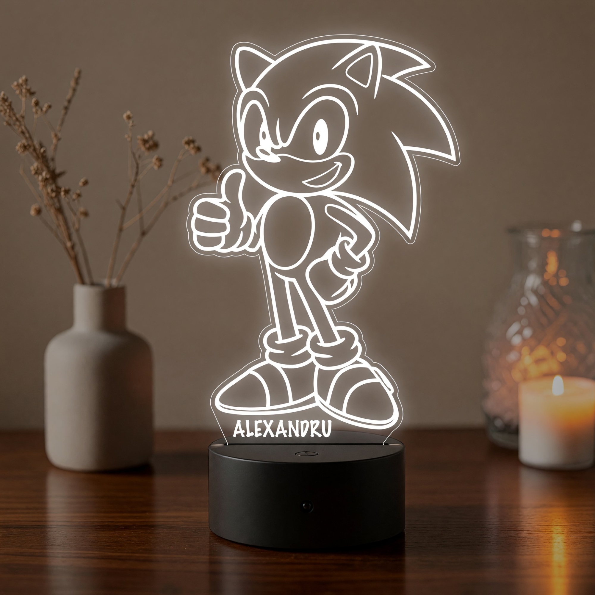 Lampă LED 3D Personalizată – Sonic cu Nume