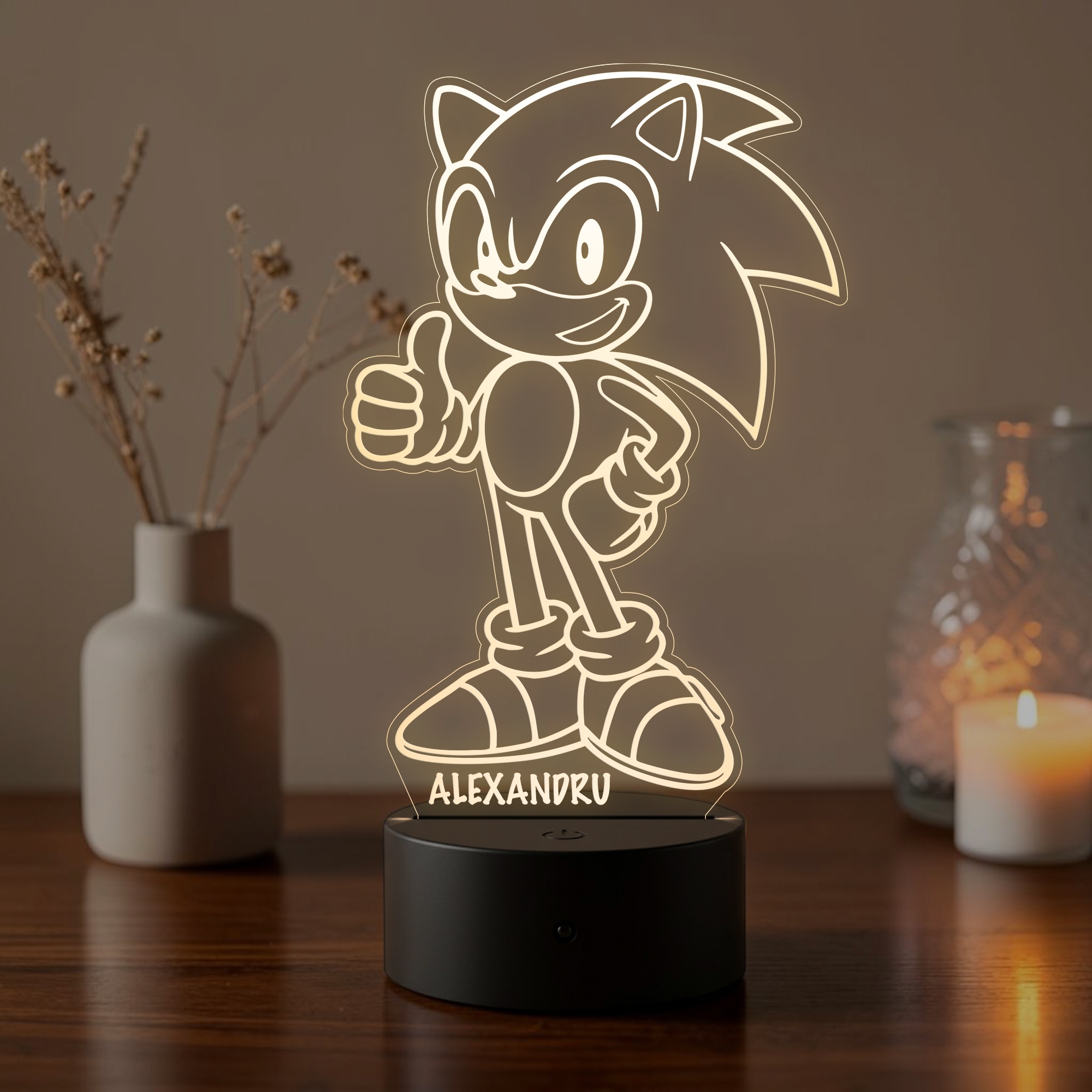 Lampă LED 3D Personalizată – Sonic cu Nume