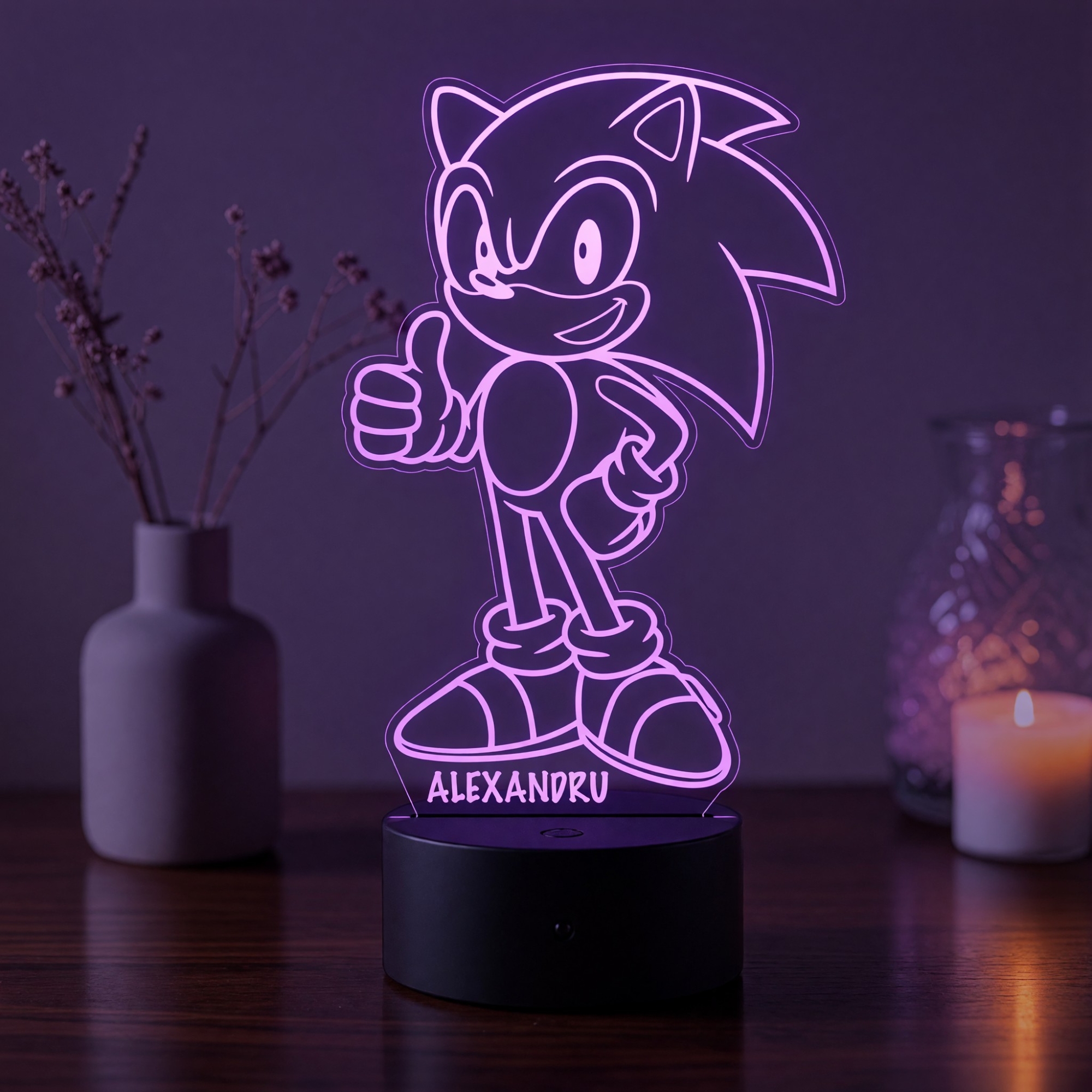 Lampă LED 3D Personalizată – Sonic cu Nume
