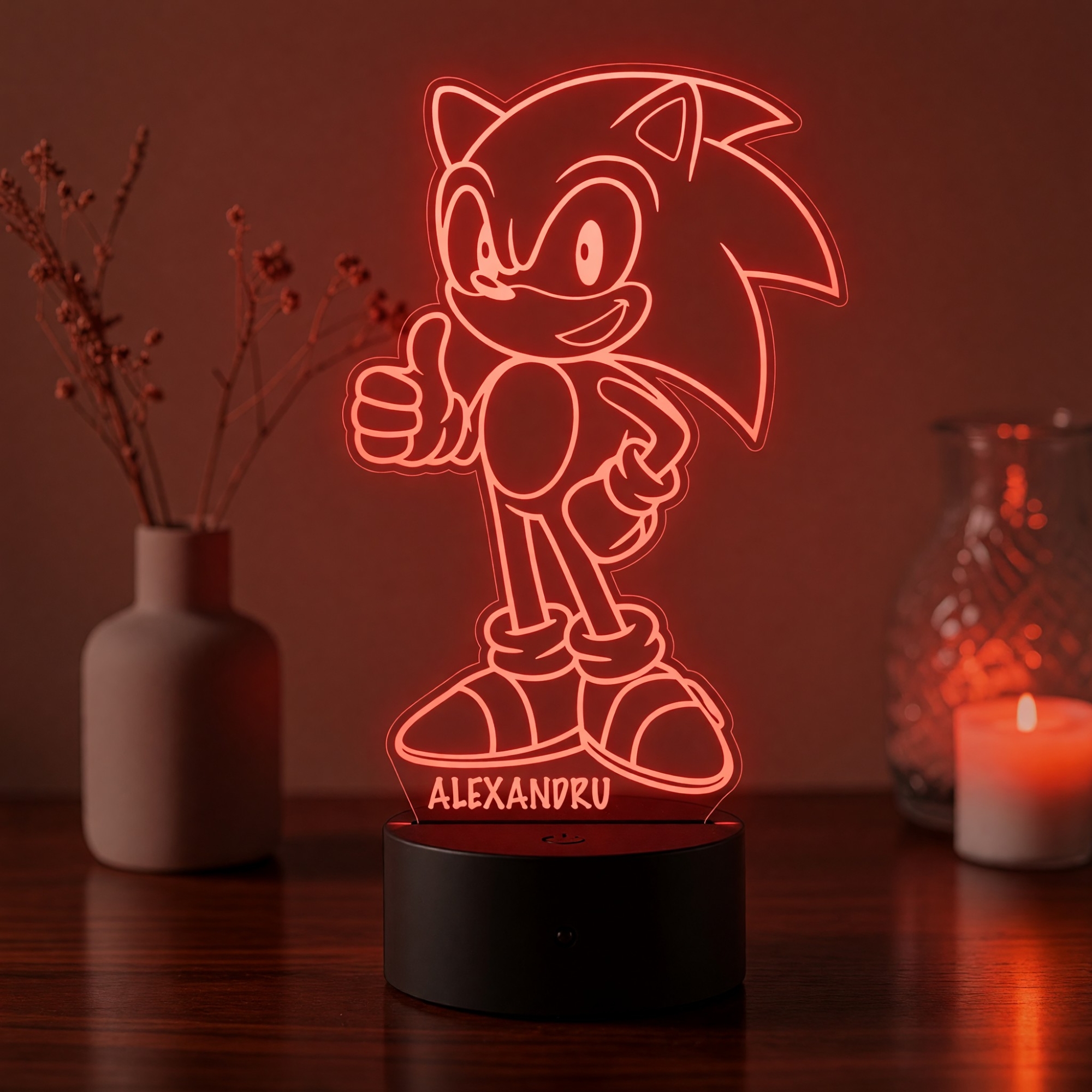 Lampă LED 3D Personalizată – Sonic cu Nume