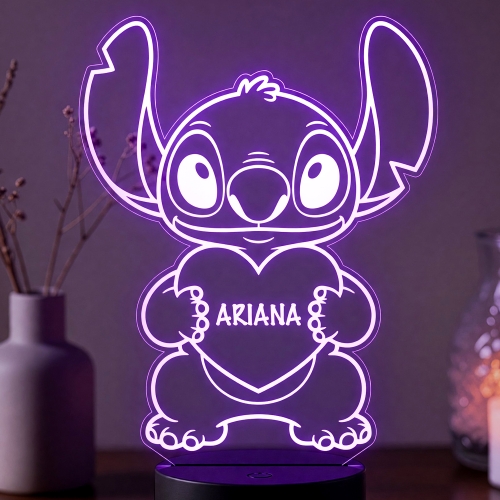 Lampă LED 3D Personalizată – Stitch cu Inimă și Nume