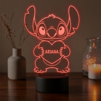Lampă LED 3D Personalizată – Stitch cu Inimă și Nume