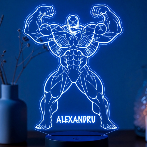 Lampă LED 3D Personalizată – Venom cu Nume