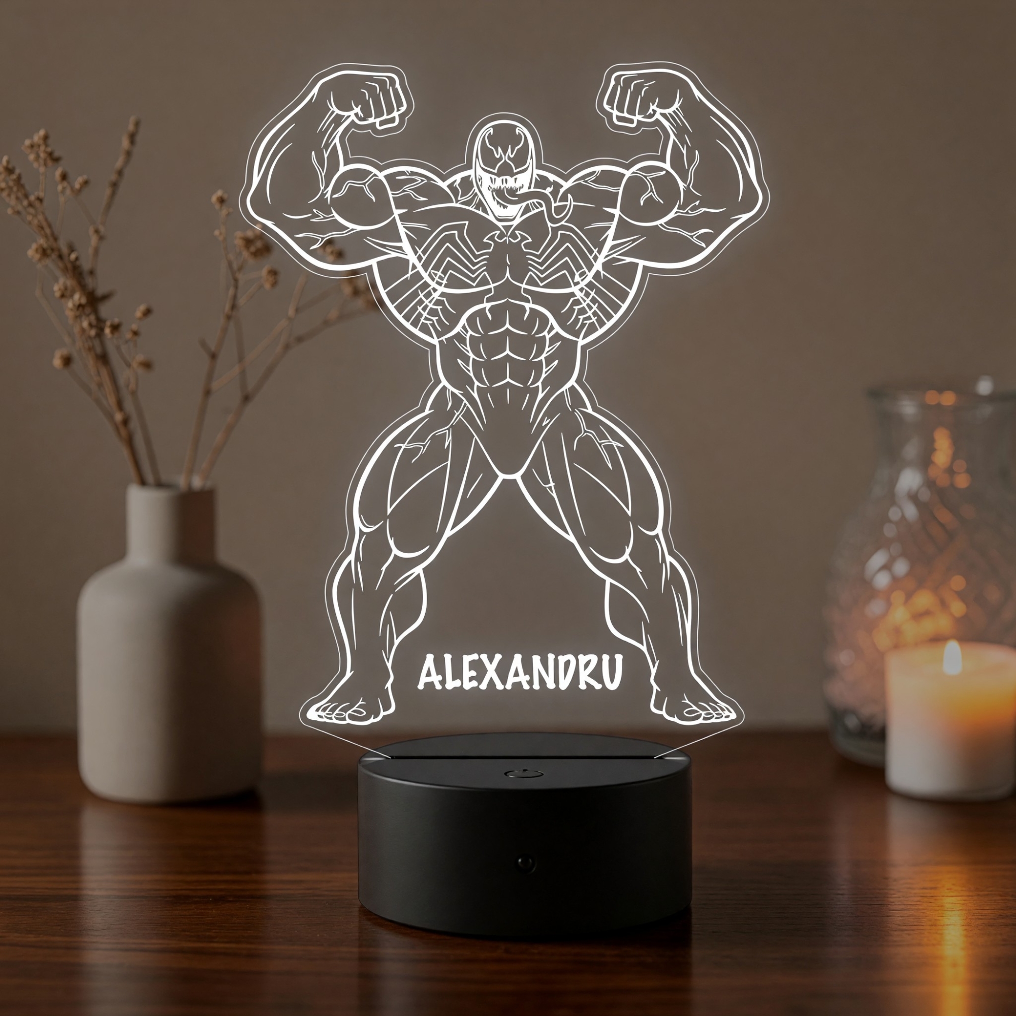Lampă LED 3D Personalizată – Venom cu Nume