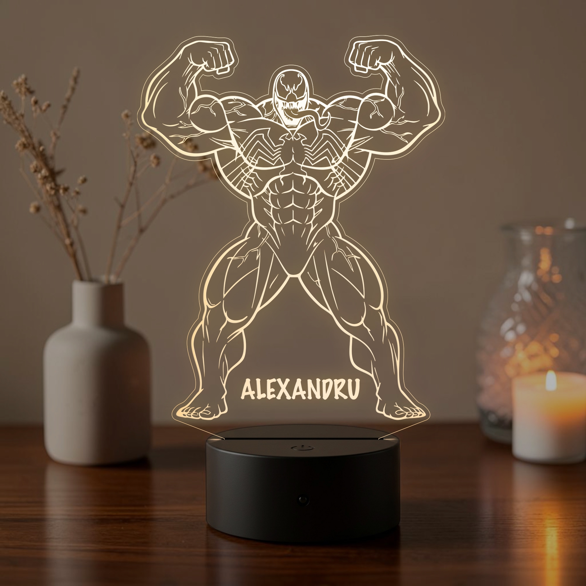 Lampă LED 3D Personalizată – Venom cu Nume