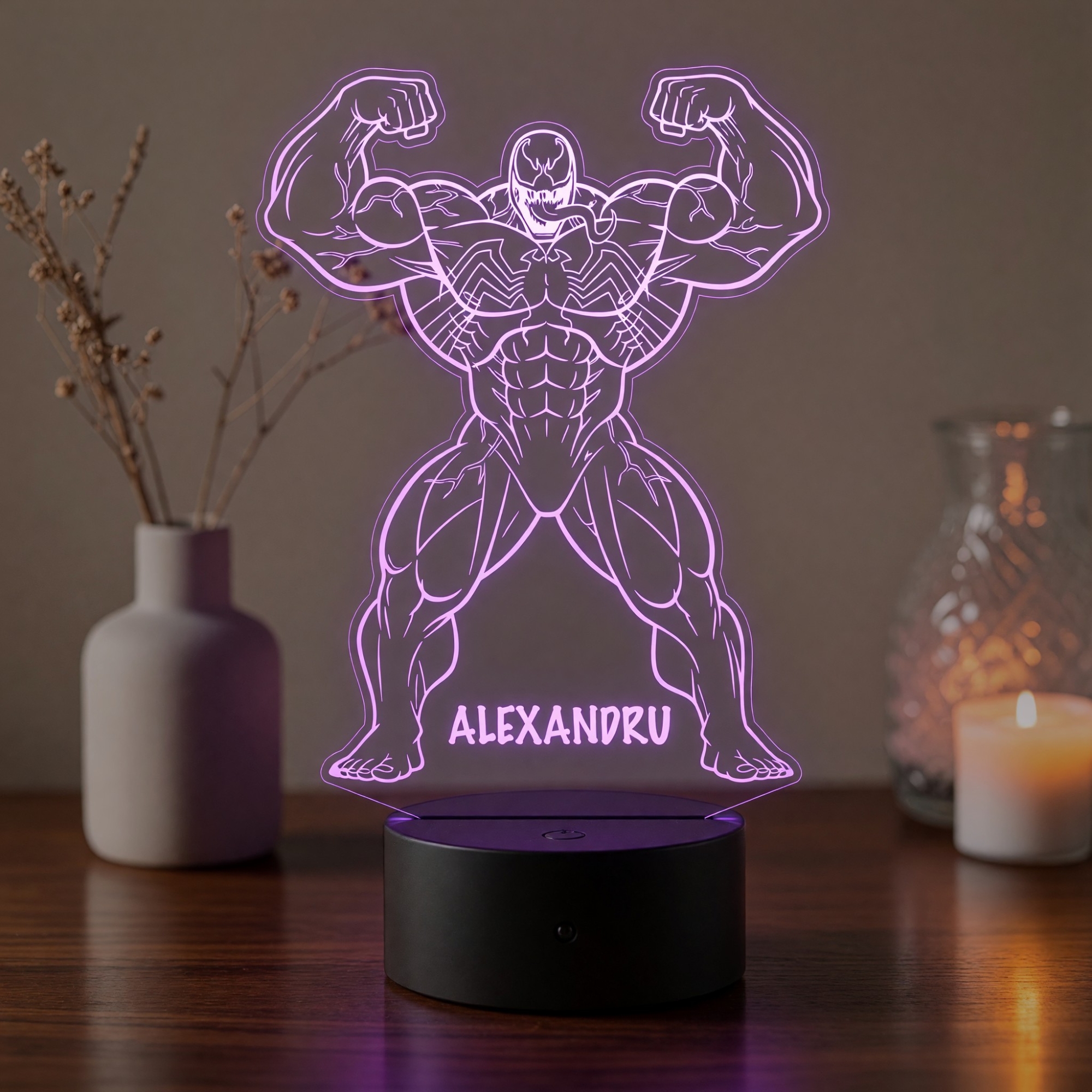 Lampă LED 3D Personalizată – Venom cu Nume