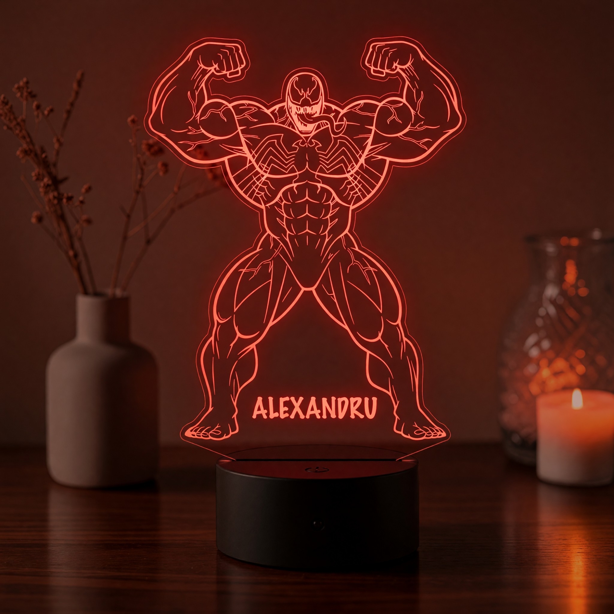 Lampă LED 3D Personalizată – Venom cu Nume