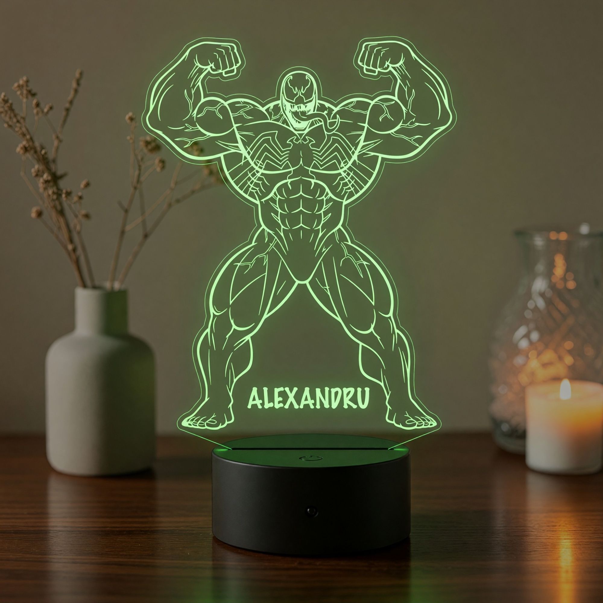 Lampă LED 3D Personalizată – Venom cu Nume