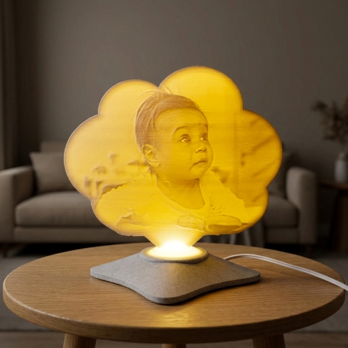 Lampă Luna 3D Personalizată - Model Norișor Cu Două Poze