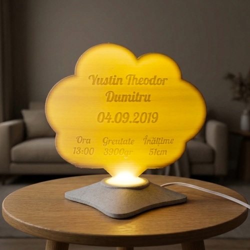 Lampă Luna 3D Personalizată - Norișor Cu Text Și Poză Baby