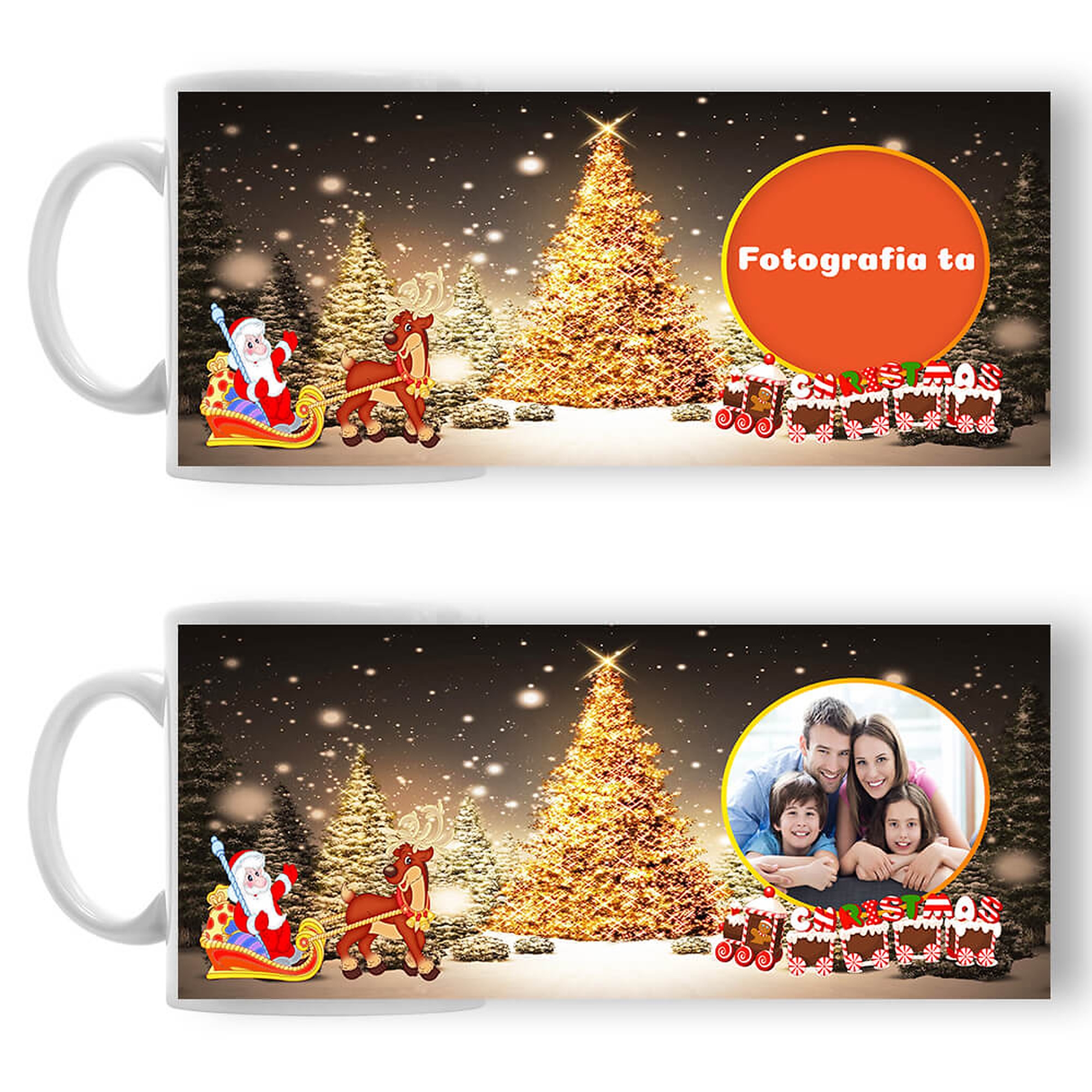 Cană Personalizată - Model "Golden Christmas" Cu O Poză