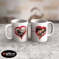 Cană Personalizată - Model "Heart Beat" Cu Două Poze