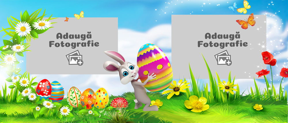 Cană Personalizată - Model "Easter Rabbit" Cu Două Poze - Vedere Background