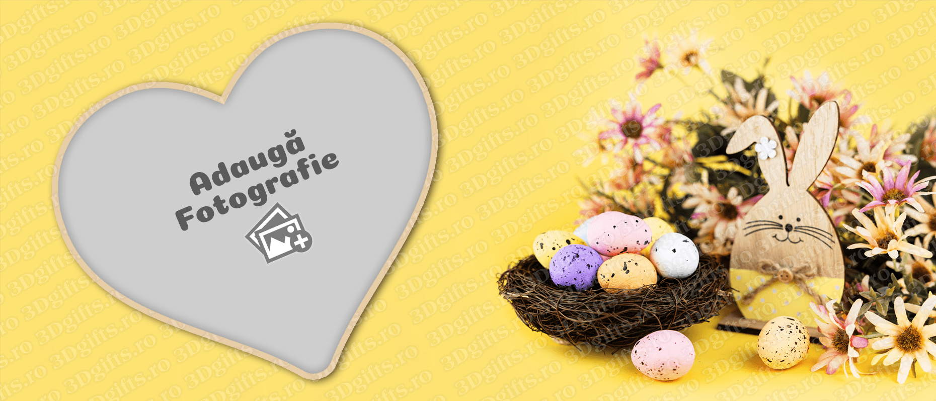 Cană Personalizată - Model "Yellow Easter" Cu O Poză - Vedere Background