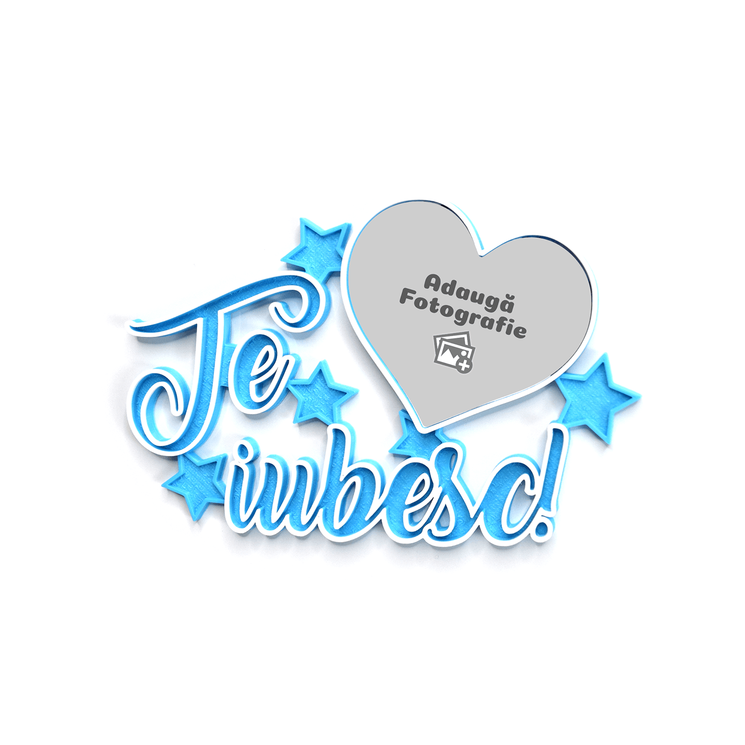 Magnet Personalizat 3D cu Poză - Model "Te iubesc", Albastru - Vedere Background
