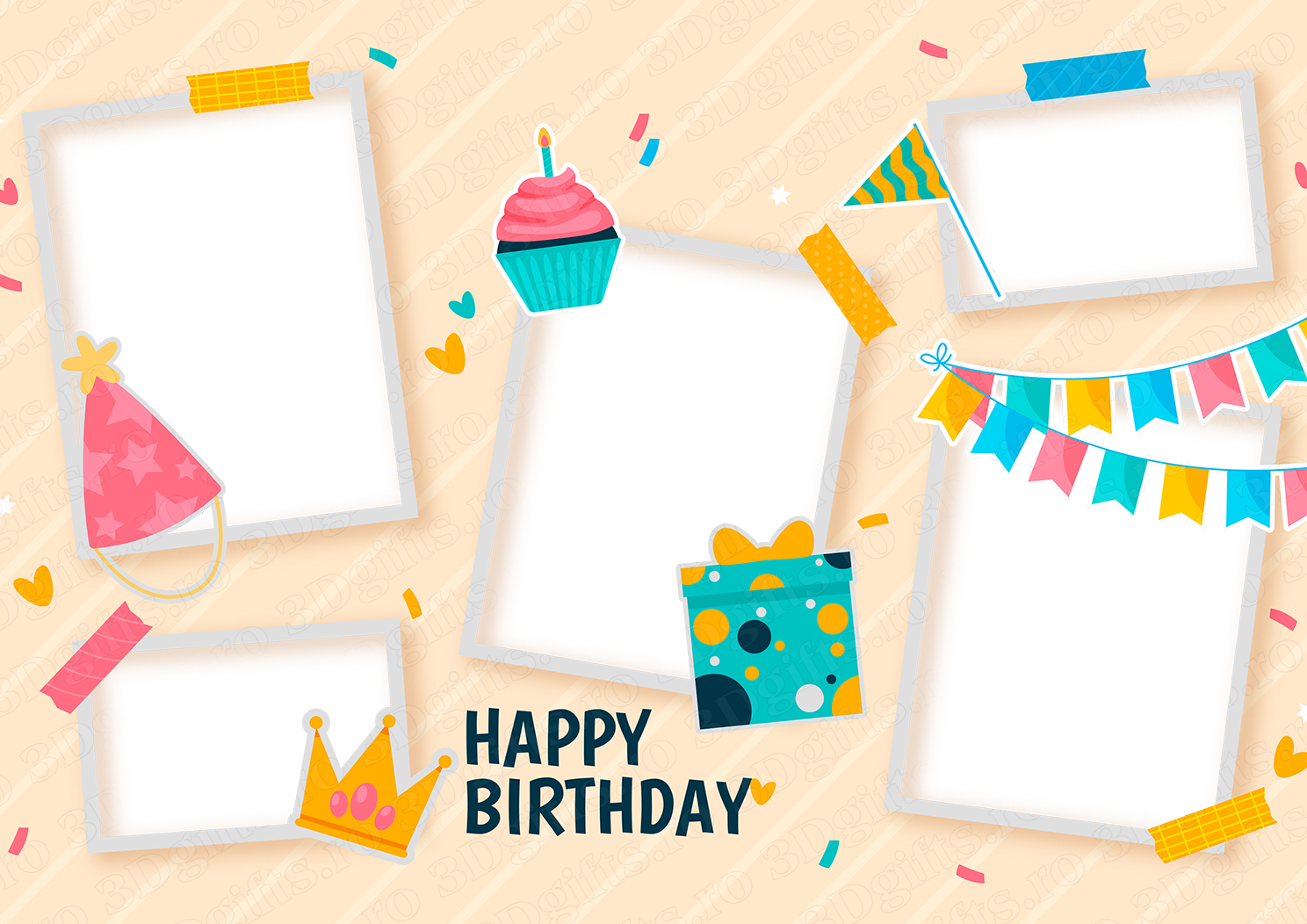 Tablou Personalizat 5 Poze - Happy Birthday - Vedere Mască